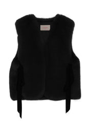 FAUX FUR TIED KITTEN RIBBON VEST