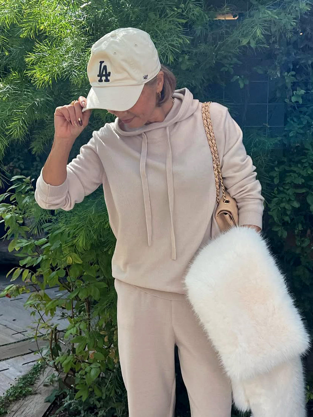 [REIKO] KNIT BEGE HOODED TOP