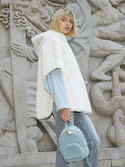 FAUX FUR HE HOODED PONCHO