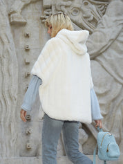 FAUX FUR HE HOODED PONCHO