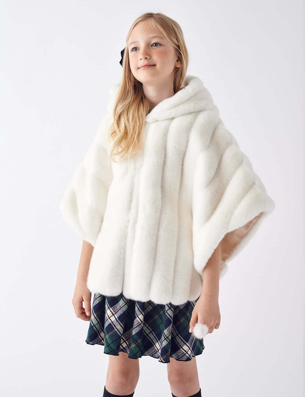 KIDS FAUX FUR HE PONCHO