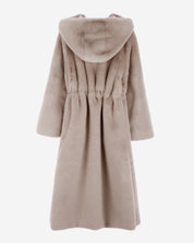 [SIGNATURE LINE] FAUX FUR LAON HOODED MAXI COAT