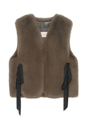 FAUX FUR TIED KITTEN RIBBON VEST