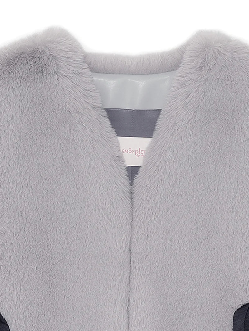 FAUX FUR TIED KITTEN RIBBON VEST