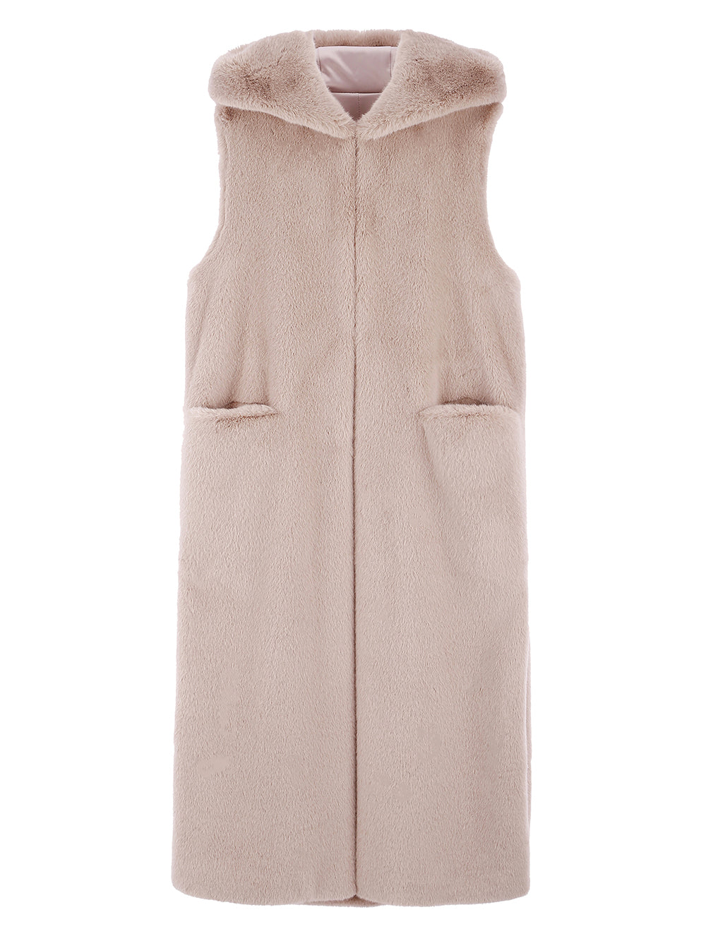 [REIKO] FAUX FUR LAON HOODED MAXI VEST