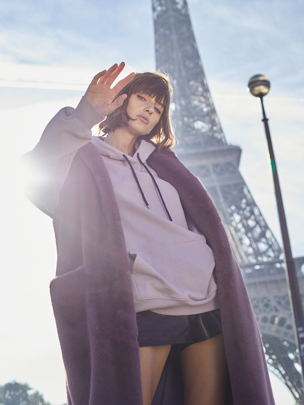 レモンプレットFAUX FUR LAON HOODED MAXI VEST