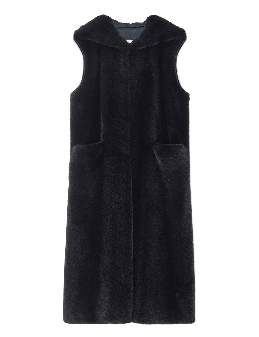 [REIKO] FAUX FUR LAON HOODED MAXI VEST