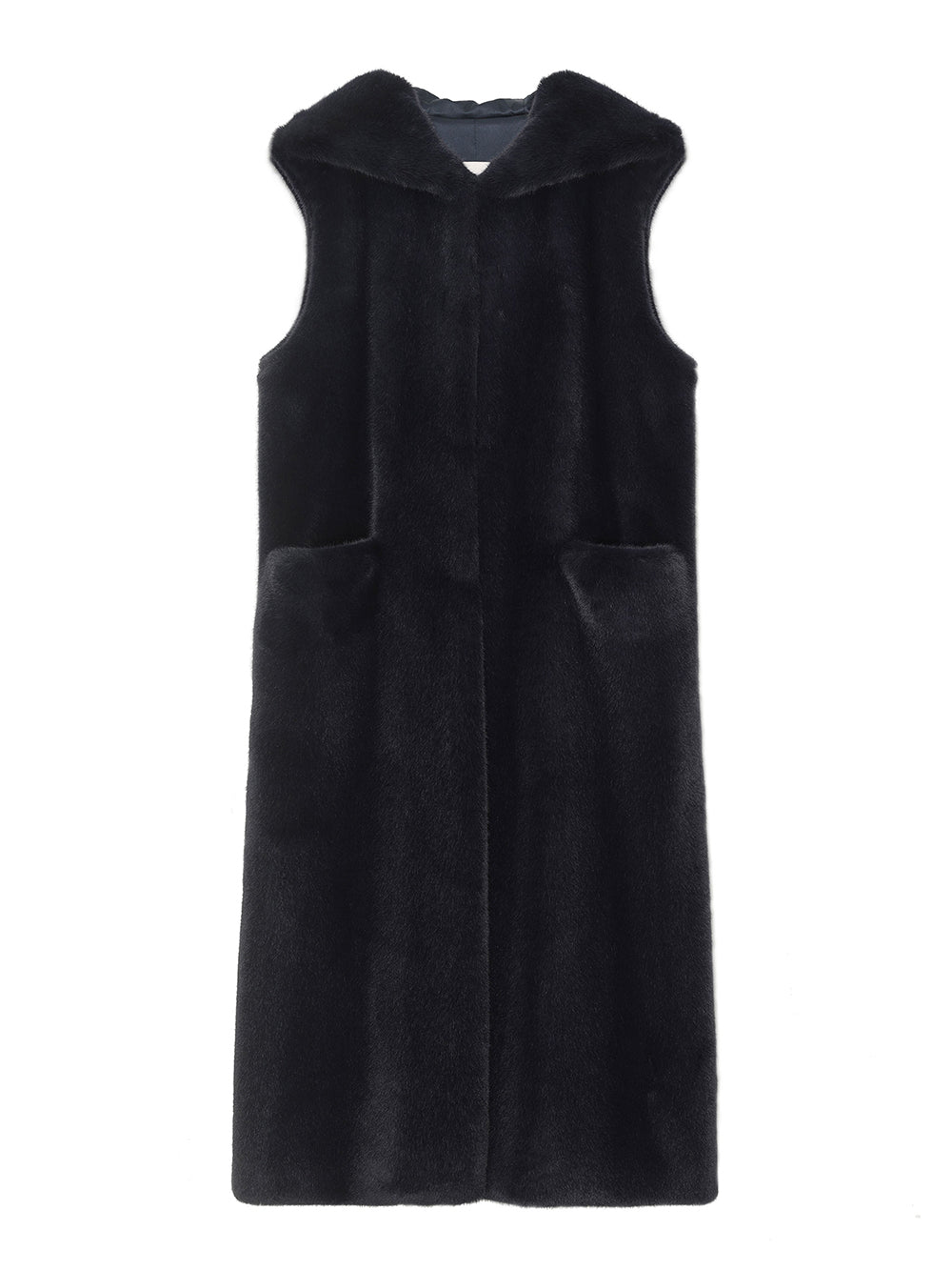 [REIKO] FAUX FUR LAON HOODED MAXI VEST