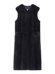 [REIKO] FAUX FUR LAON HOODED MAXI VEST