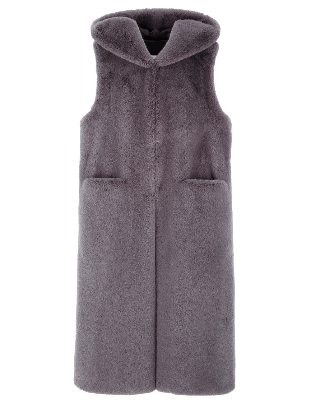 [REIKO] FAUX FUR LAON HOODED MAXI VEST
