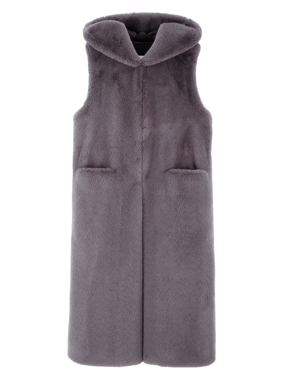 [REIKO] FAUX FUR LAON HOODED MAXI VEST