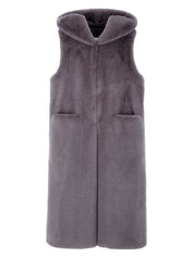 [REIKO] FAUX FUR LAON HOODED MAXI VEST