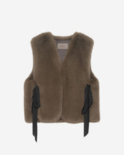 [SIGNATURE LINE] FAUX FUR TIED KITTEN RIBBON VEST